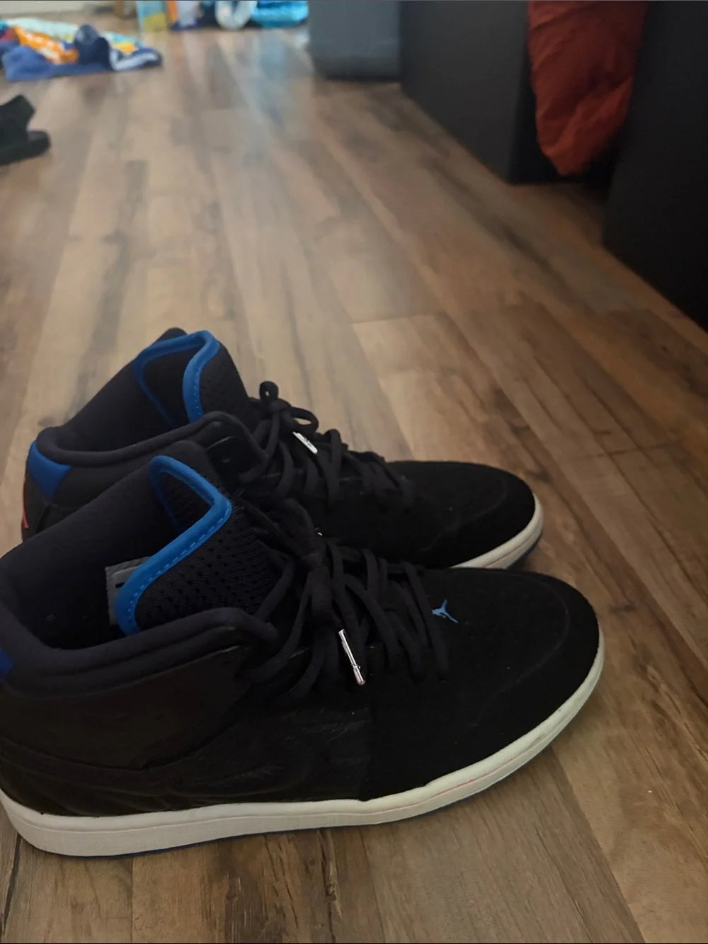 Jordan Black and Blue High-Top Sneakers with White Sole